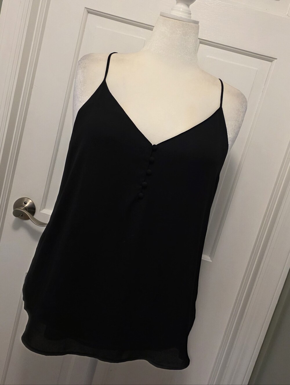 NWT LOFT Covered Button Strappy Cami Size XL Solid Black Polyester Lined Chic